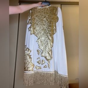 White cape blazer up cycled with gold embellishments